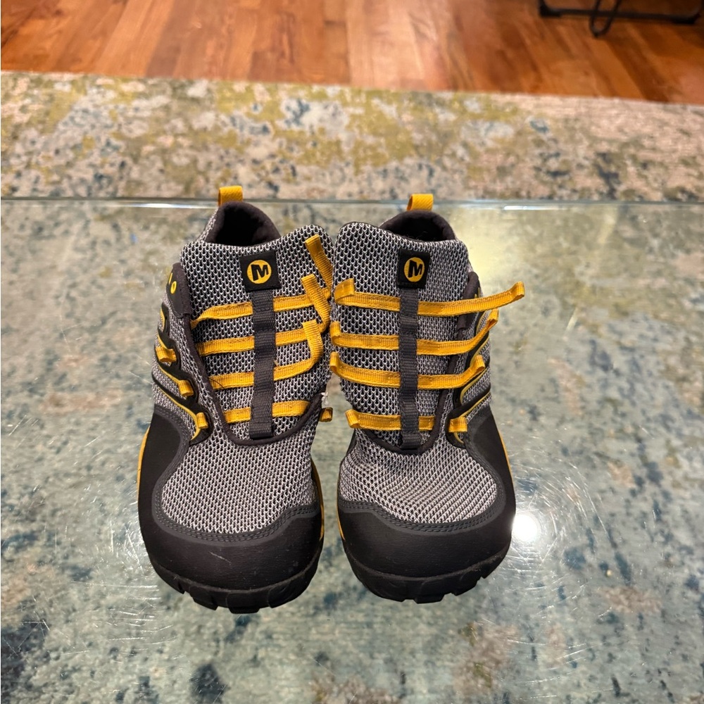 Merrell Gray and Yellow Vibram Walking Sneakers.